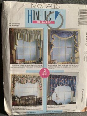 McCall's Window Treatments Curtains Sewing Pattern 3089 - Uncut